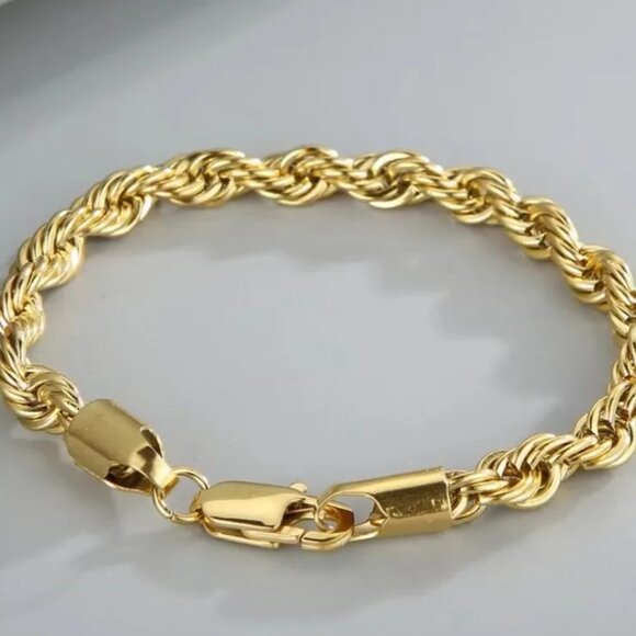 ⭐  2pc. Diamond Cut Rope Set 22" Chain and 7.75" Bracelet 4mm Wide 18K Gold  ⭐ - Picture 5 of 7